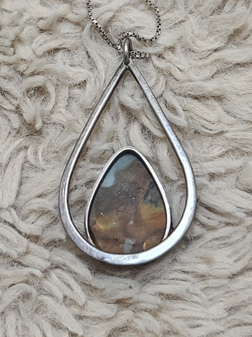 Sterling Silver Chain And Teardrop Pendant Necklace with Brown & Green Agate - Picture 6 of 6